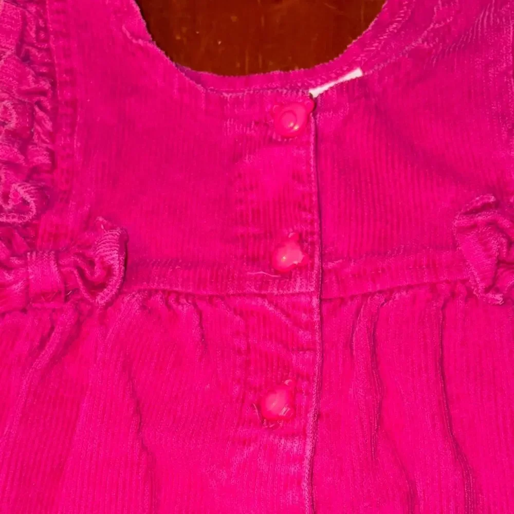 Little North West Blue Pink Corduroy Baby Dress with Bear Patch